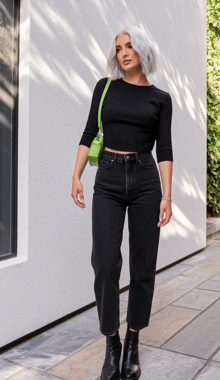 casual fall outfits for women over 30 - Monochrome Mood With a Pop of Energy