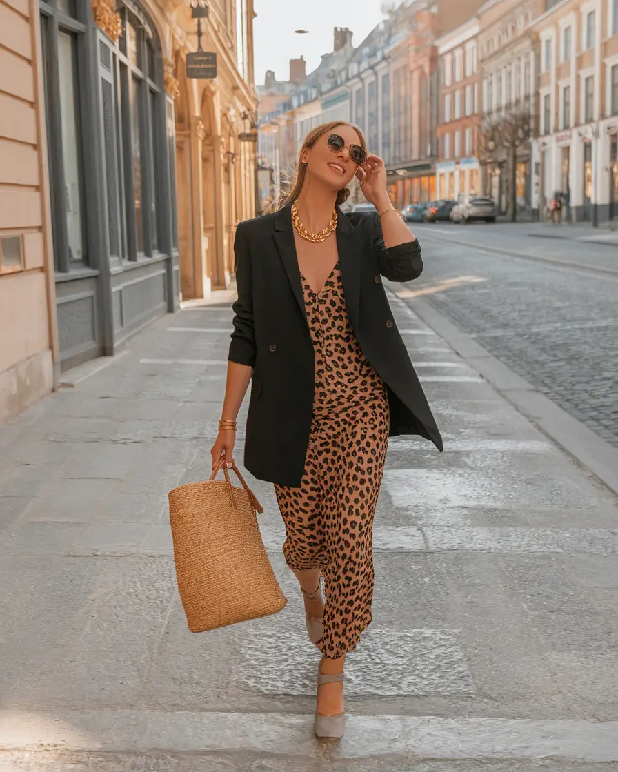 fall outfits women over 30 classy - Fierce Elegance in a Blazer and Leopard Print