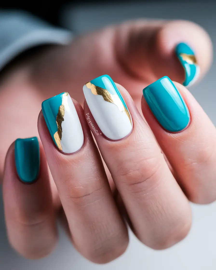 classy summer nails Blue and Gold: Modern French Tips for Simple Chic