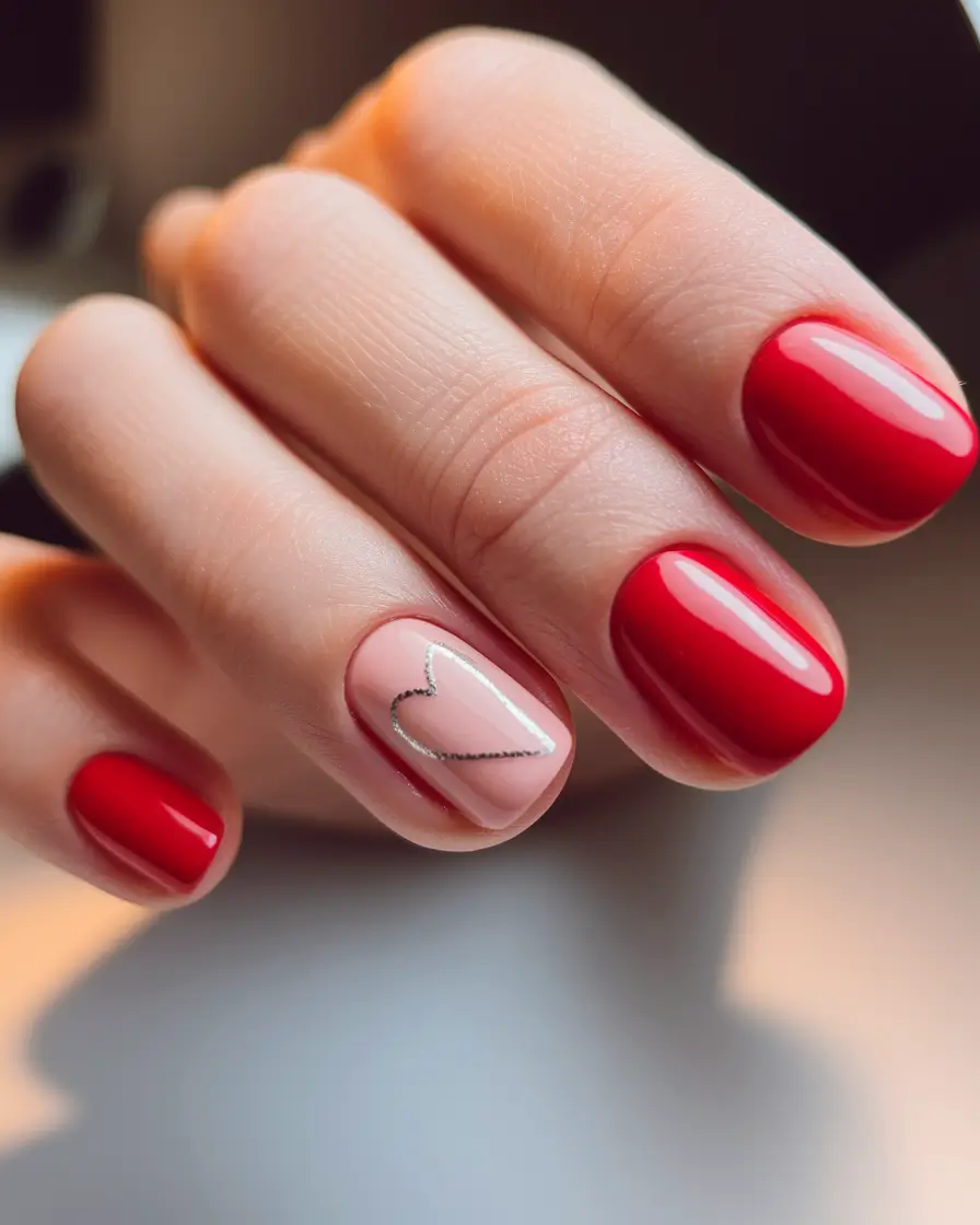 classy summer nails Classic Red Heart: Short Square With a Sweet Twist