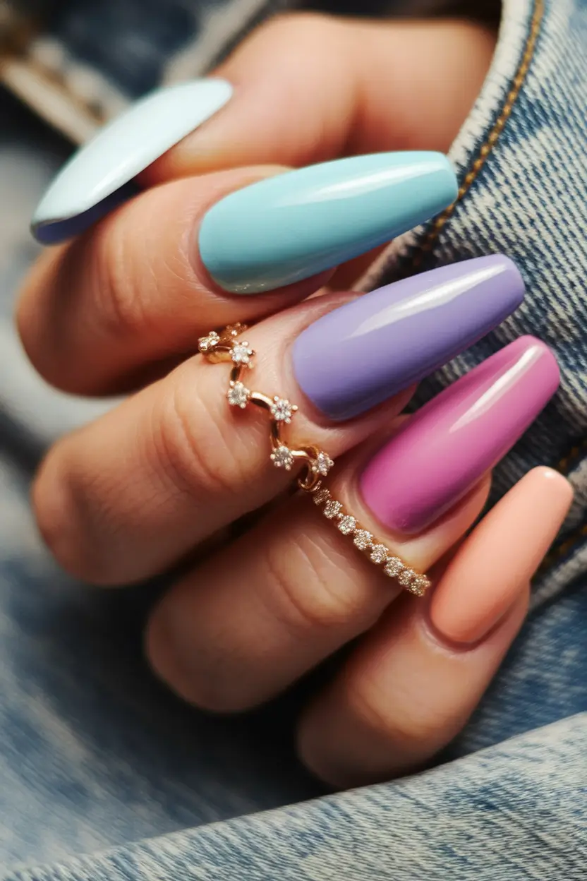 classy summer nails Pastel Rainbow: Almond Nails in Soft Summer Hues