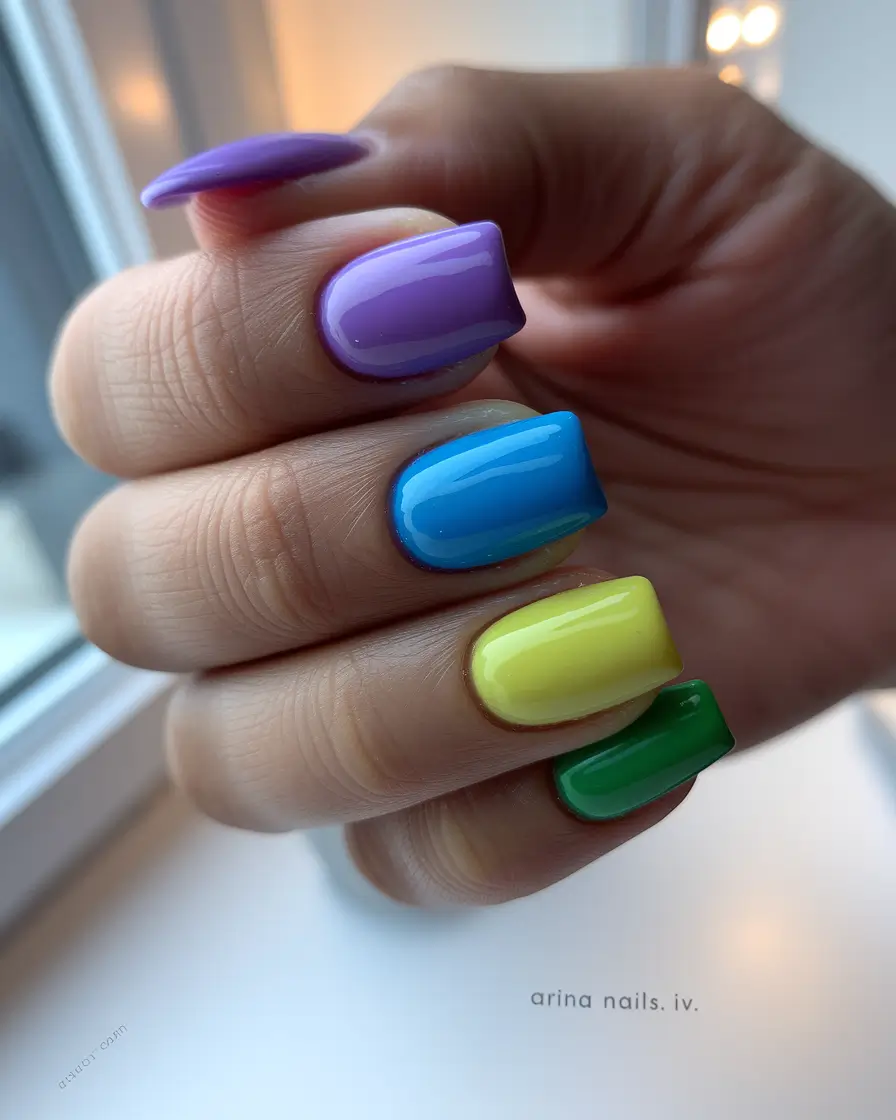 classy summer nails square Square Rainbow Block for Color-Loving Realists