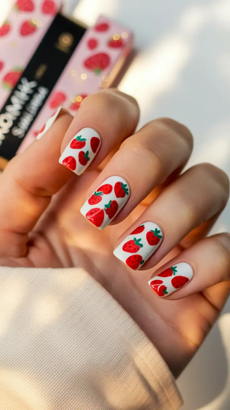 classy summer nails simple Sweet Strawberry Print for the Summer Whimsy Girl