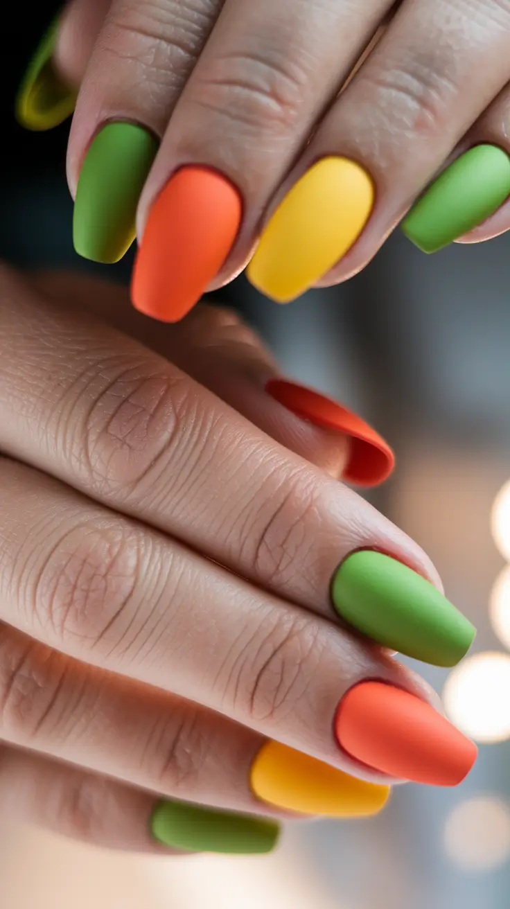 classy summer nails Matte Citrus: Simple Square Nails in Zesty Hues