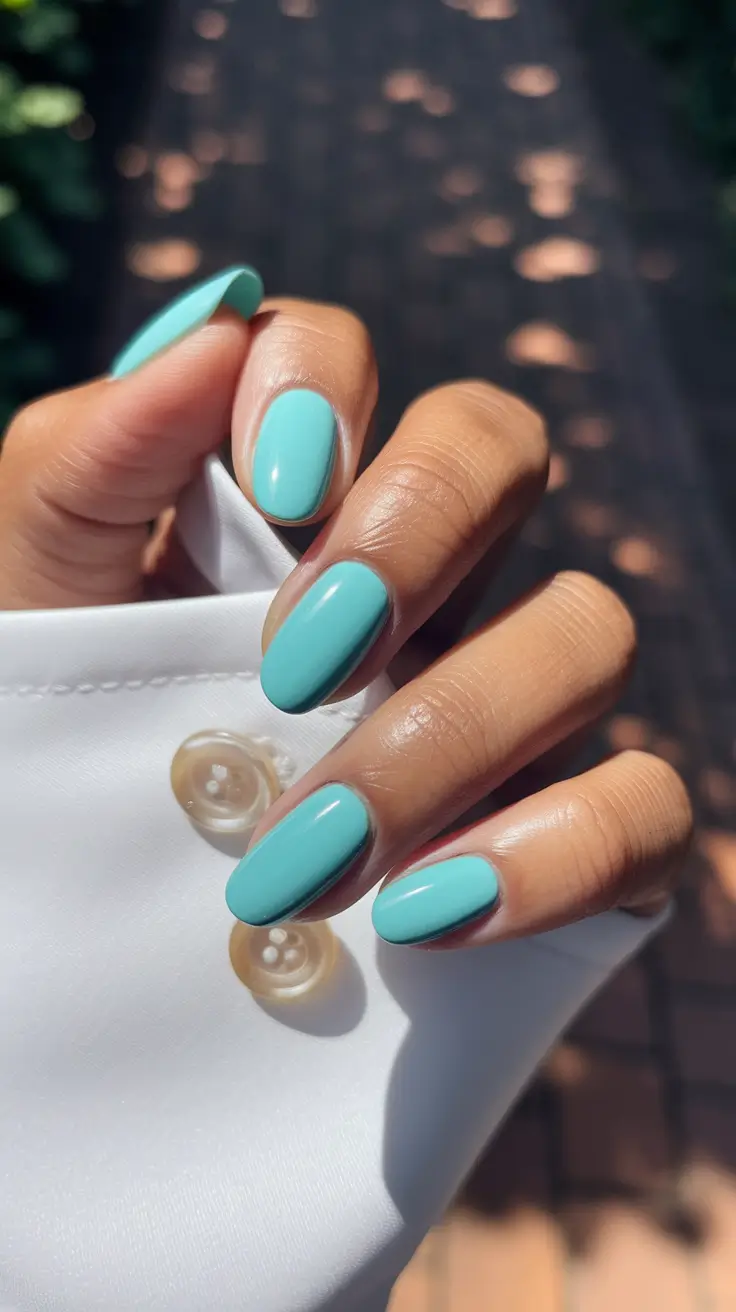 colorful summer nails short Turquoise Poolside Perfection