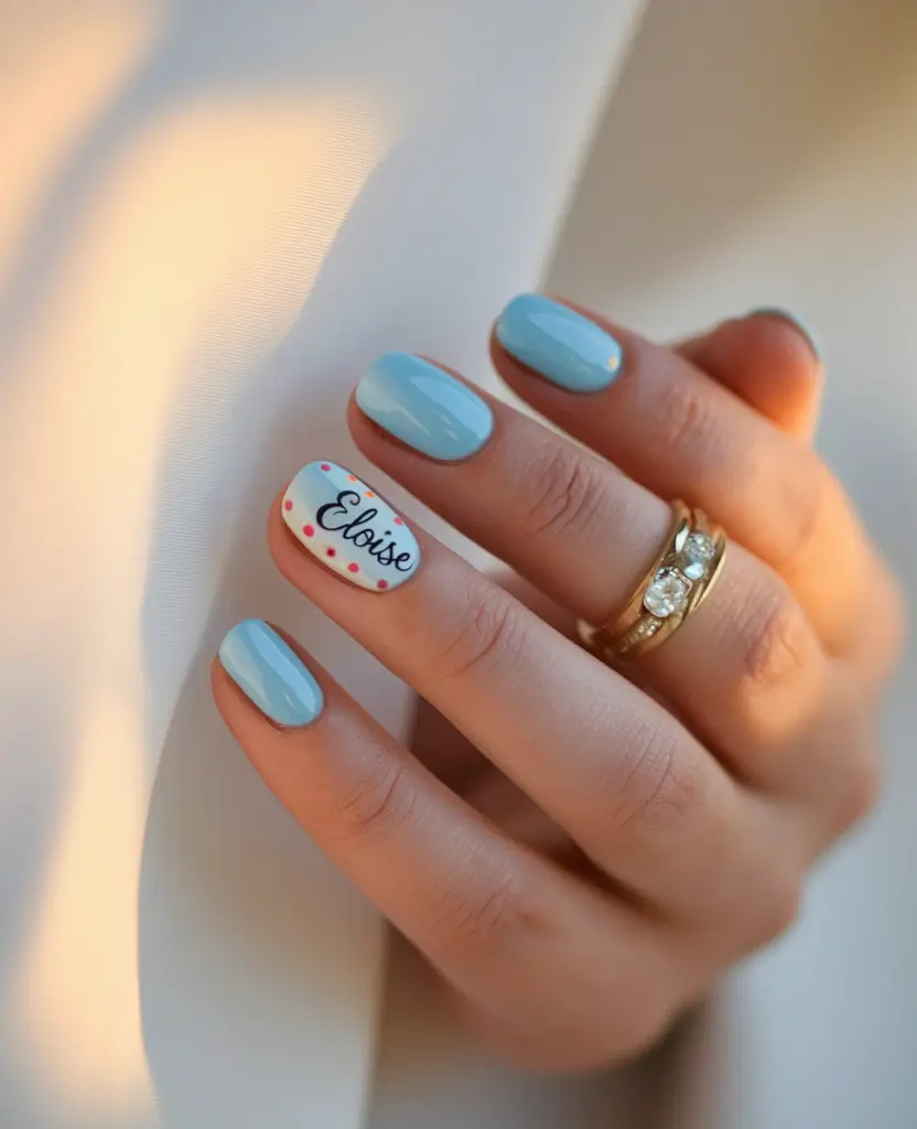 colorful summer nails short Personalized Baby Blue with a Pop