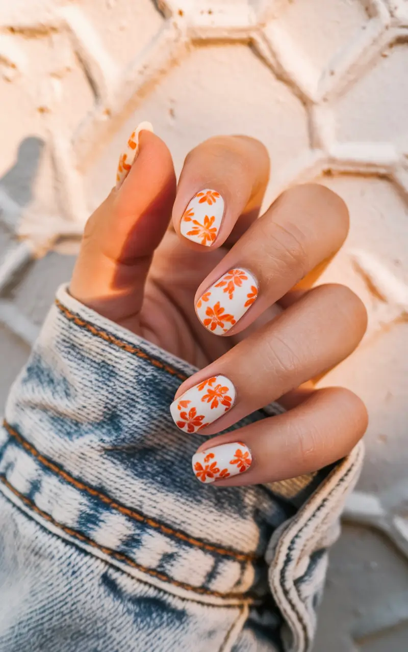 colorful summer nails short Tangerine Bloom
