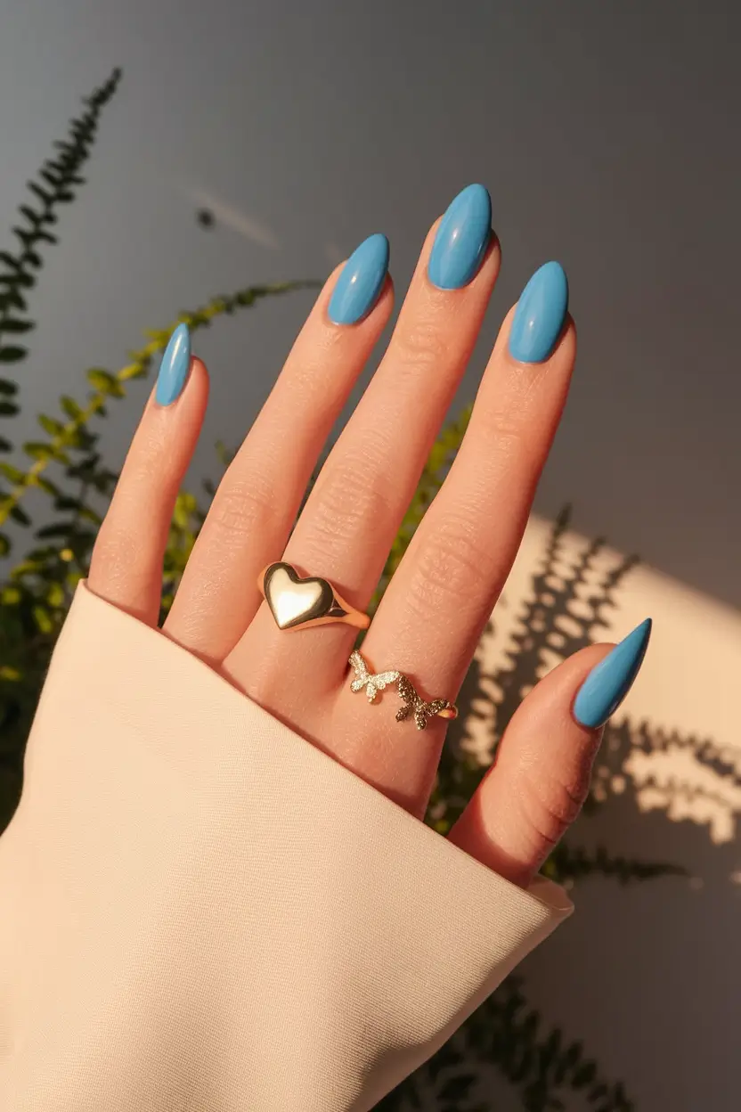 colorful summer nails almond Azure on Almond