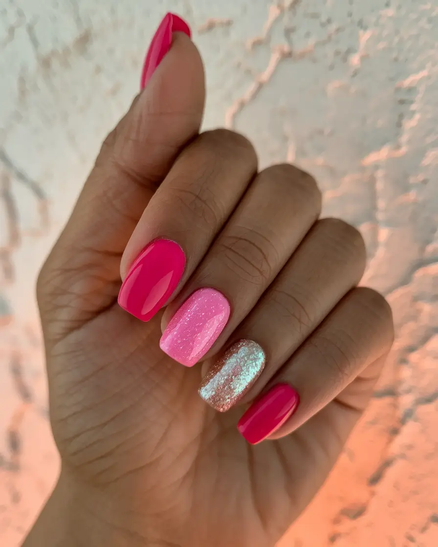 colorful summer nails short Sparkle-Frosted Bubblegum