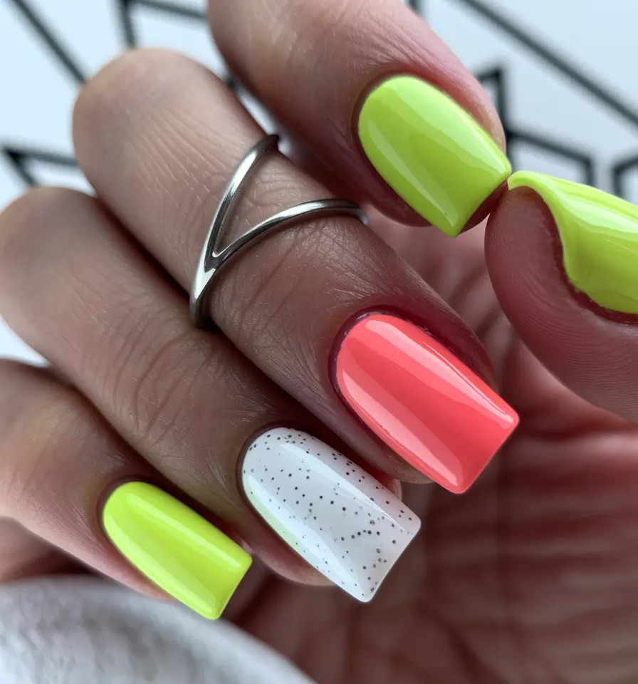 colorful summer nails simple Lemon-Lime Sunset Pop