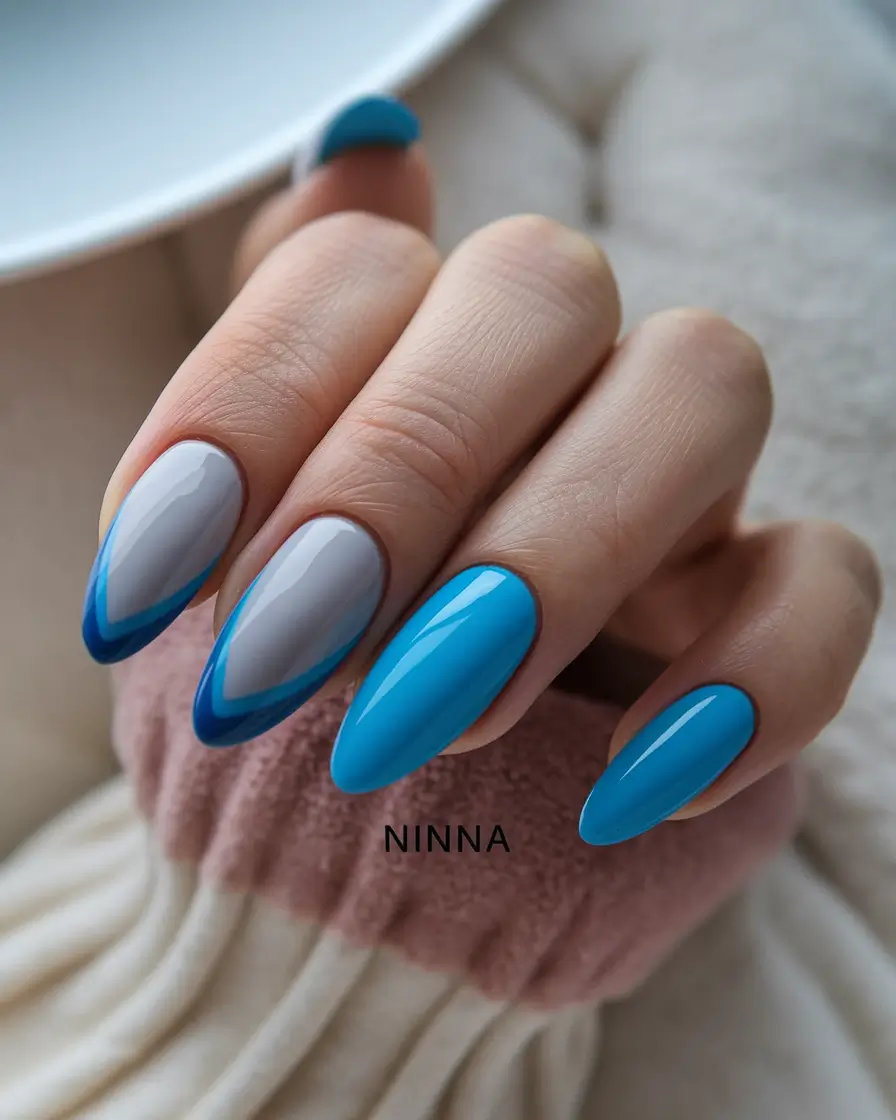 colorful summer nails french tip Ocean Dip with a Twist