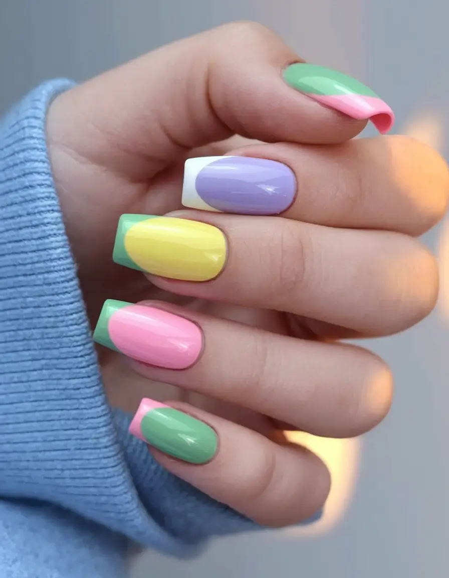 colorful summer nails designs Pastel Blocks of Happiness