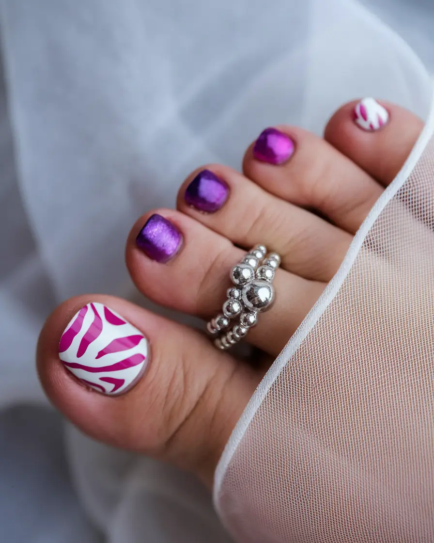 cute july toe nails Metallic Fuchsia and Zebra Pop