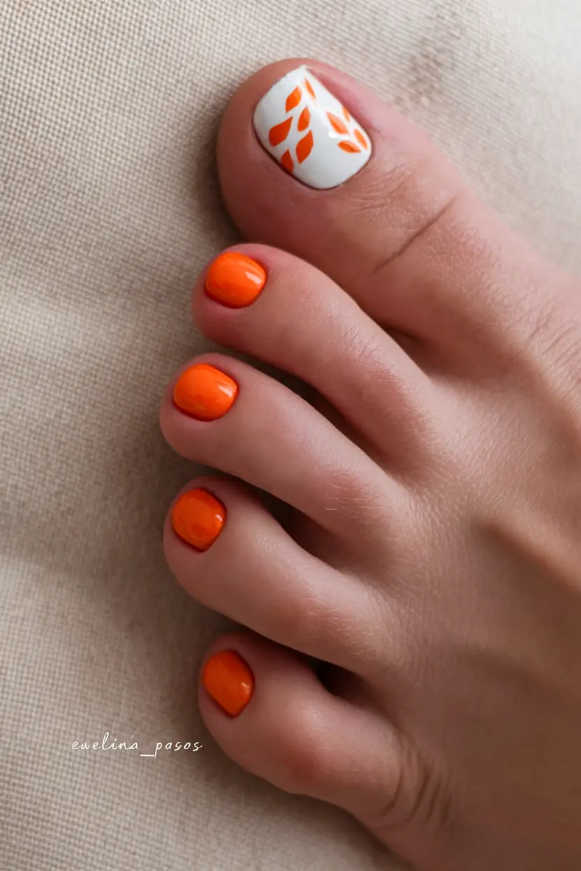 cute july toe nails Orange Leaf Pop with a Modern Twist