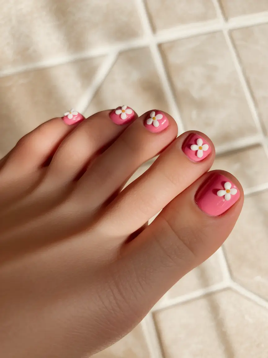 cute july toe nails Pink Daisies That Wink at Summer Picnics