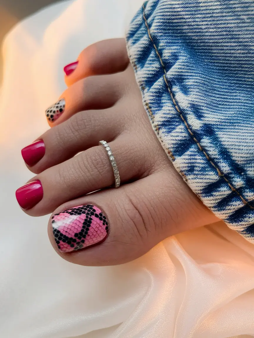 cute july toe nails Snakeskin Meets Hot Pink Power