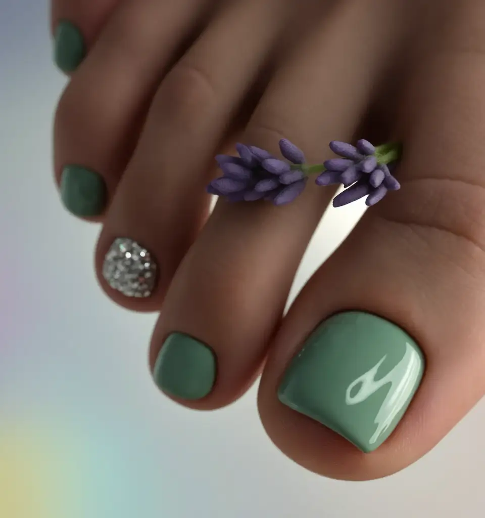 cute july toe nails Lavender and Sparkle with Garden Calm