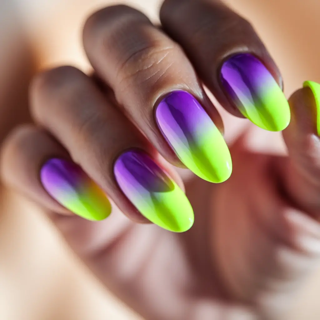 cute summer nails acrylics Electric Ombre in Purple and Neon Lime