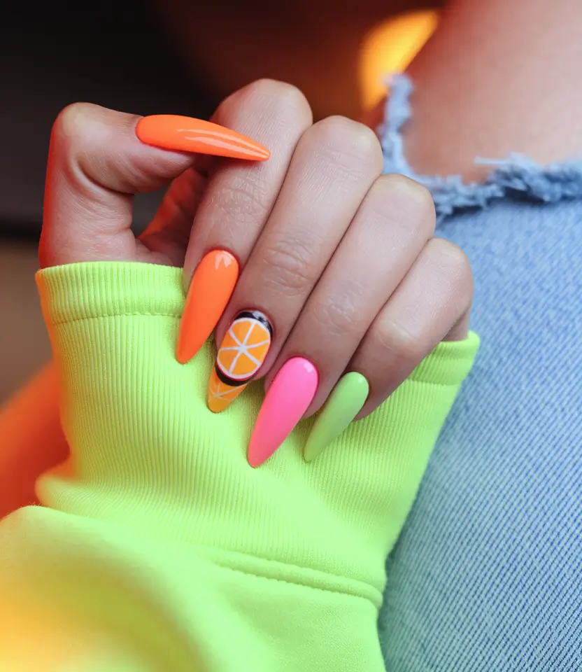 cute summer nails acrylics Citrus Explosion in High Gloss
