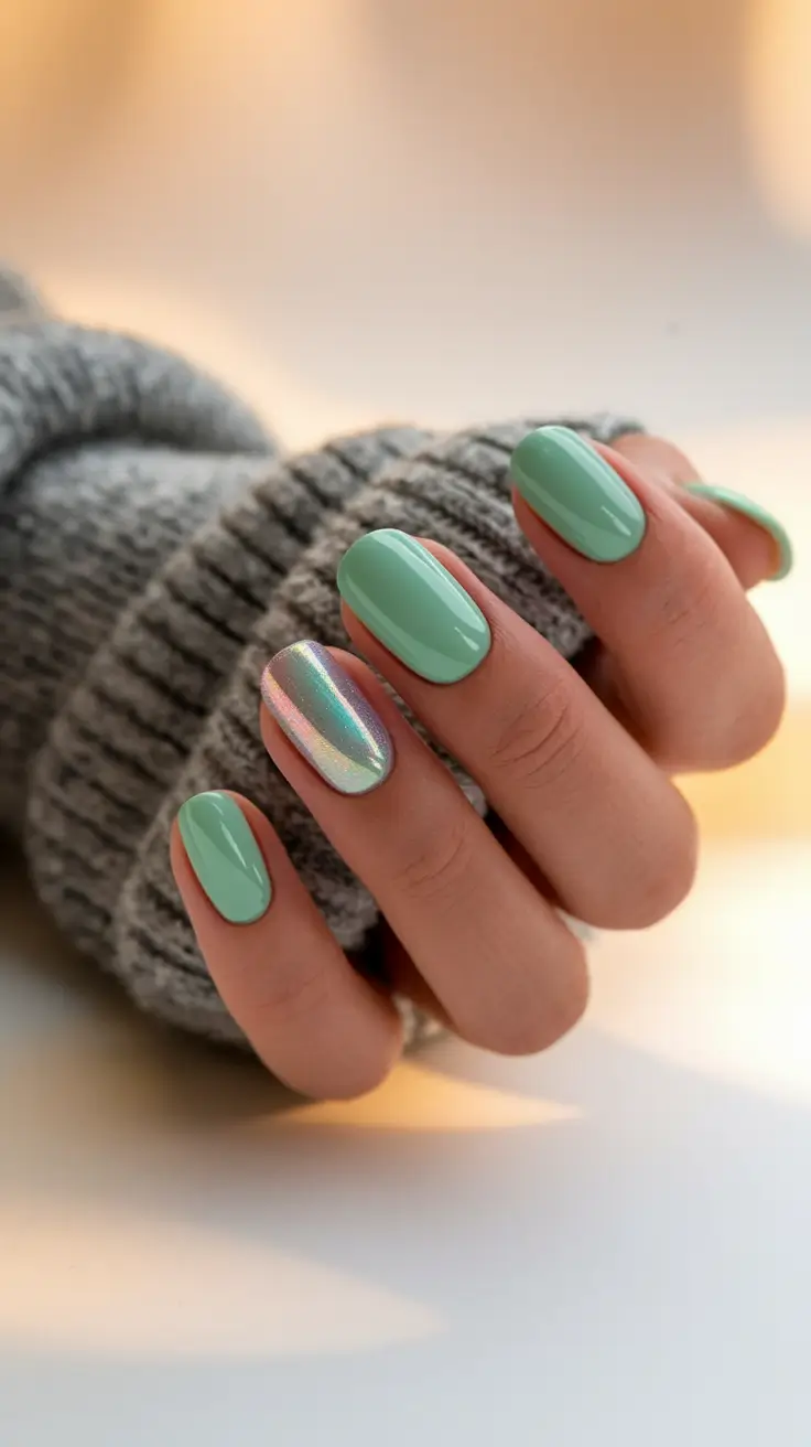 cute summer nails simple Mint Mirage with Holographic Shine