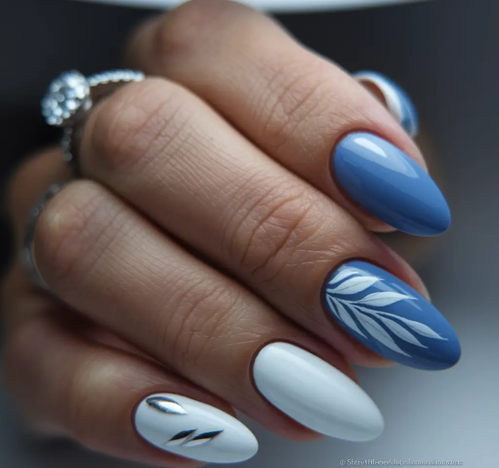 cute summer nails almond Ocean Breeze Meets Porcelain Chic