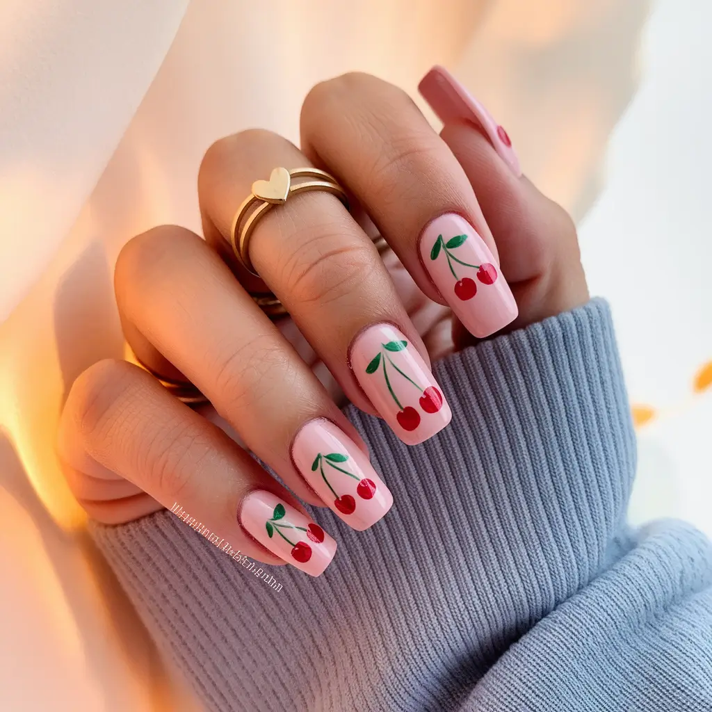Cutest Summer Nails for 2025 Cherry Pop Art with Playful Minimalism