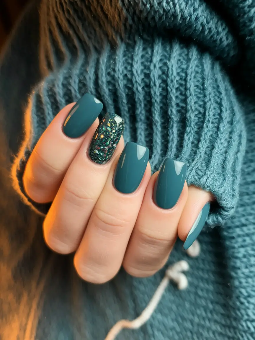 Cutest Summer Nails for 2025 Moody Teal Sparkle Square