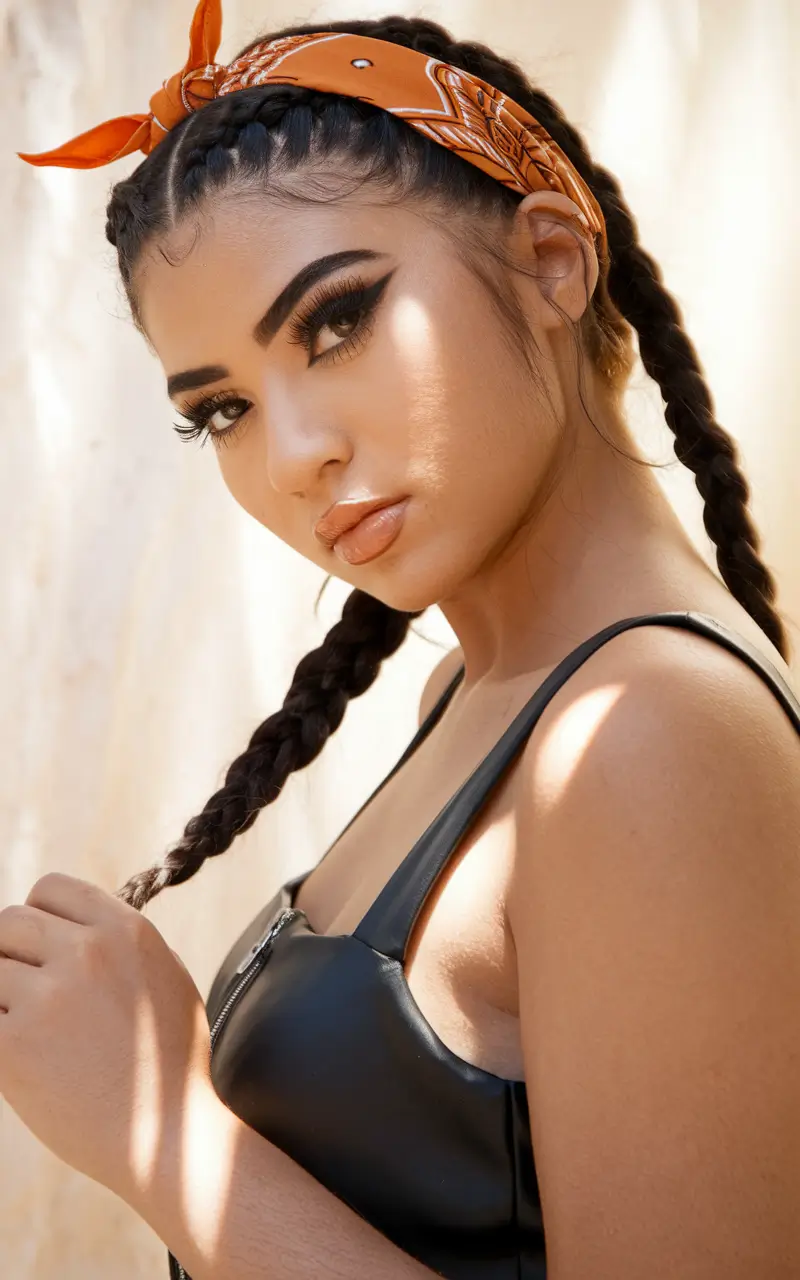 cute and easy 4th of july hairstyles+Double Braids with a Bold Bandana