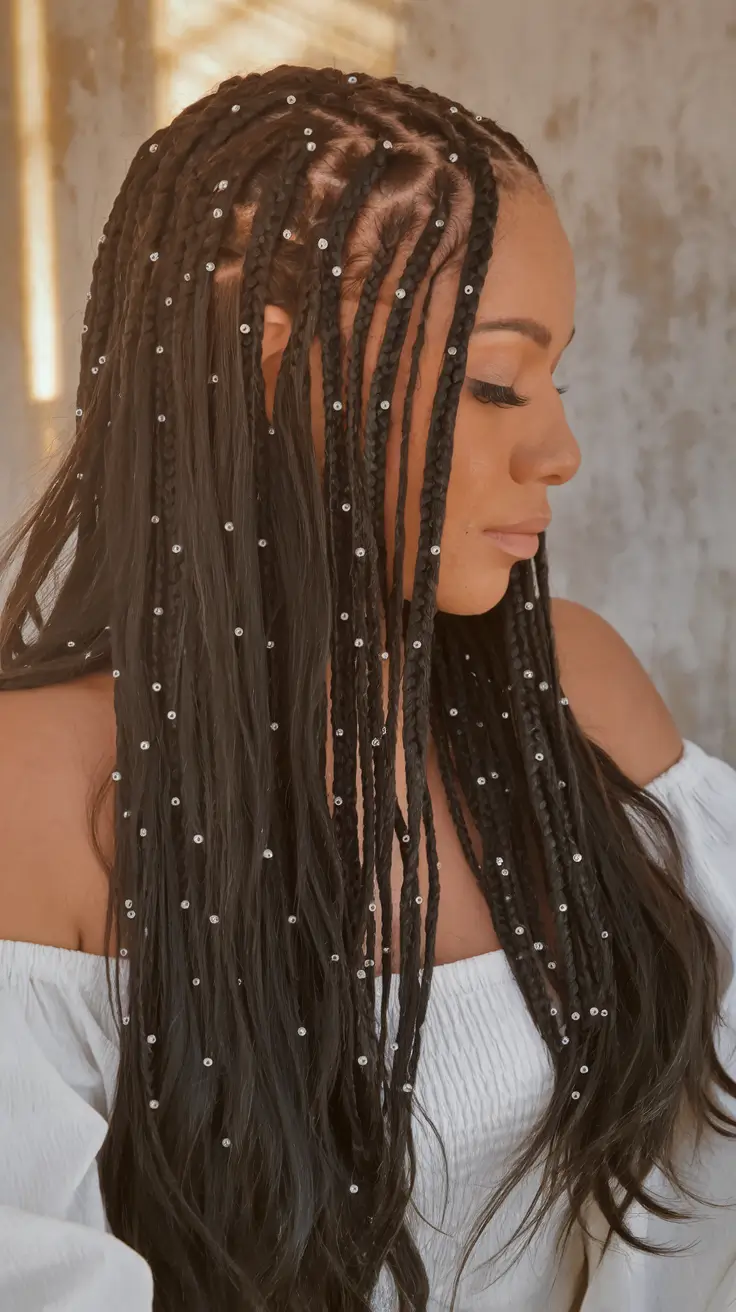 easy and cute fourth of july hairstyles+Glam Braided Beads with Sparkle Details
