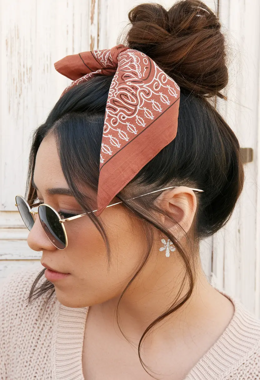 easy and cute fourth of july hairstyles+Top Knot with Bandana Wrap