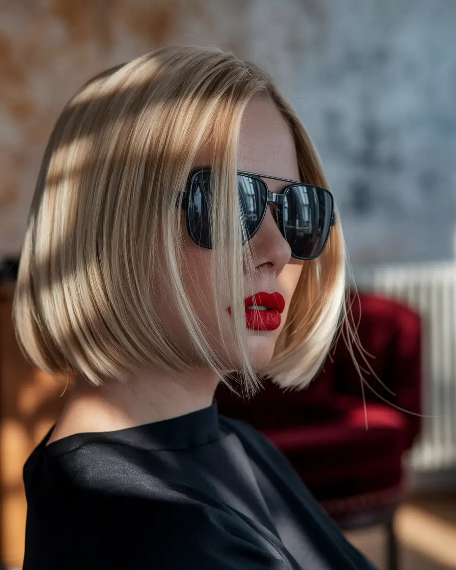 easy and cute fourth of july hairstyles+Blunt Cut Blonde Bob with Retro Energy
