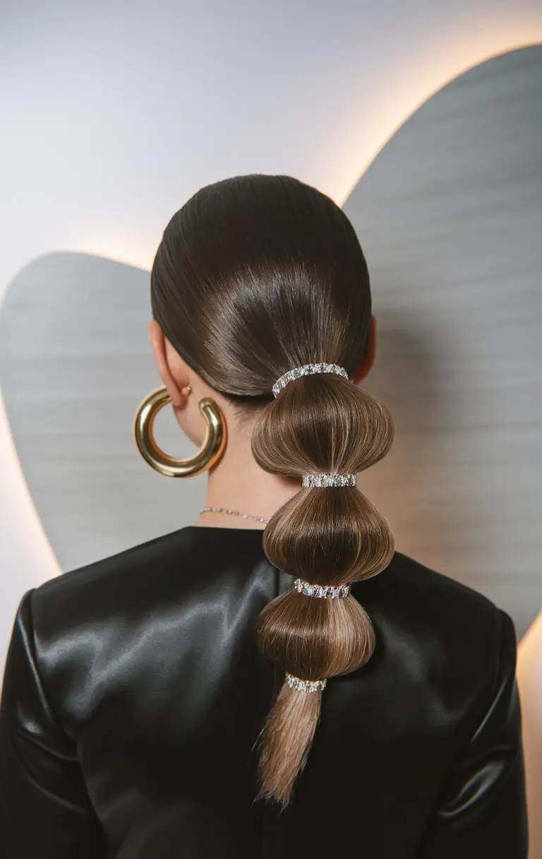 easy and cute fourth of july hairstyles+Bubble Ponytail with Sparkling Bands