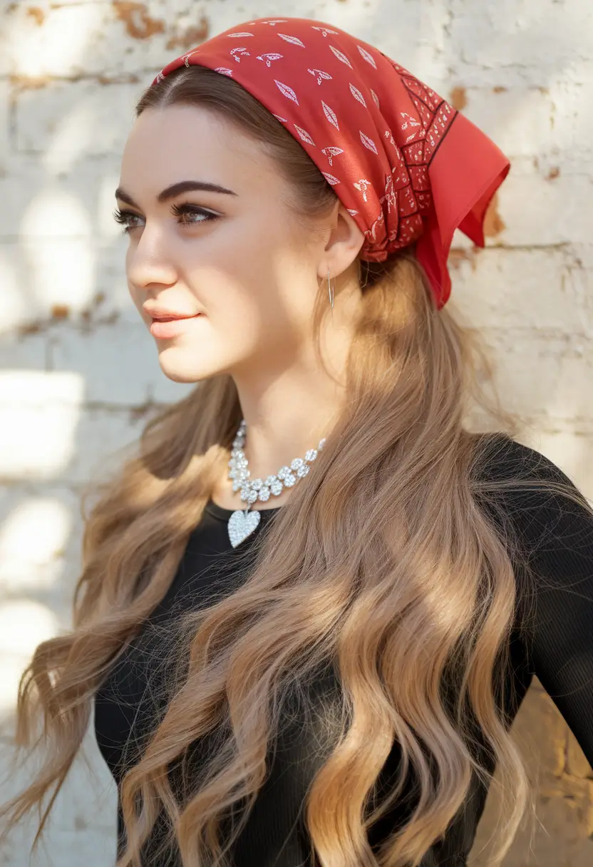 end of summer hairstyles Romantic Waves with a Bandana Tie-Back