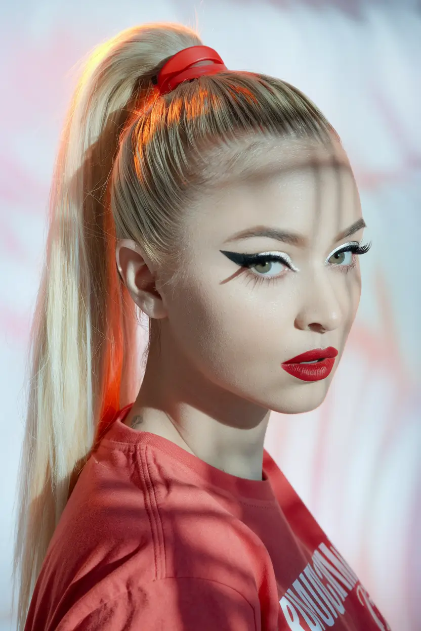 end of summer hairstyles High Blonde Ponytail with a Bubblegum Twist