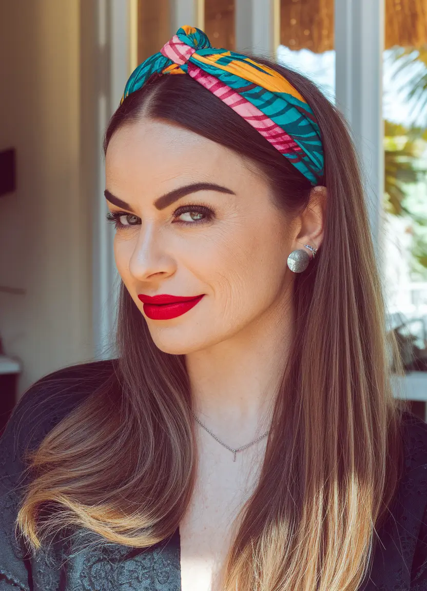 end of summer hairstyles Sleek Length with a Tropical Twist Headband
