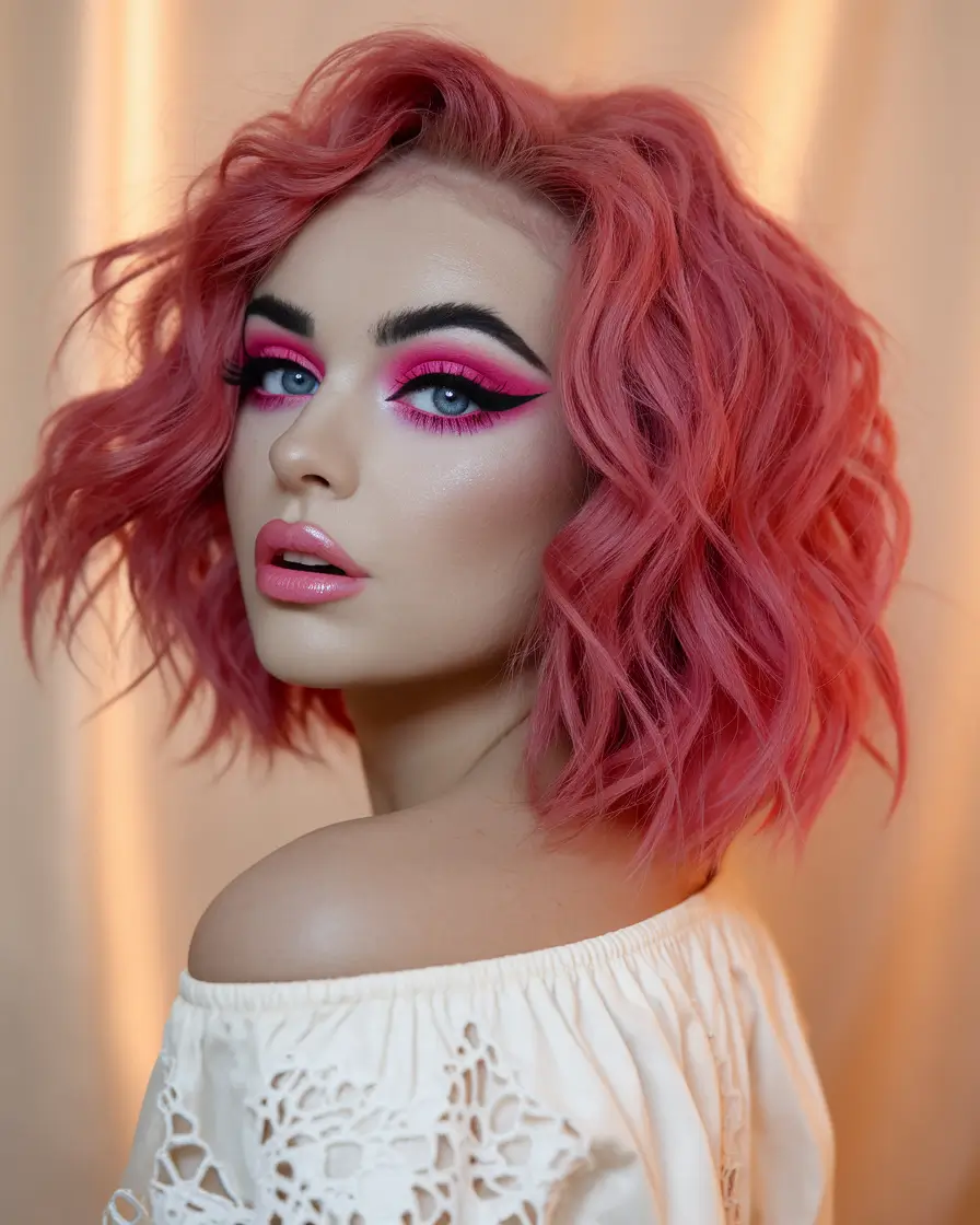 end of summer hairstyles Fluffy Candy-Pink Curls with Volume