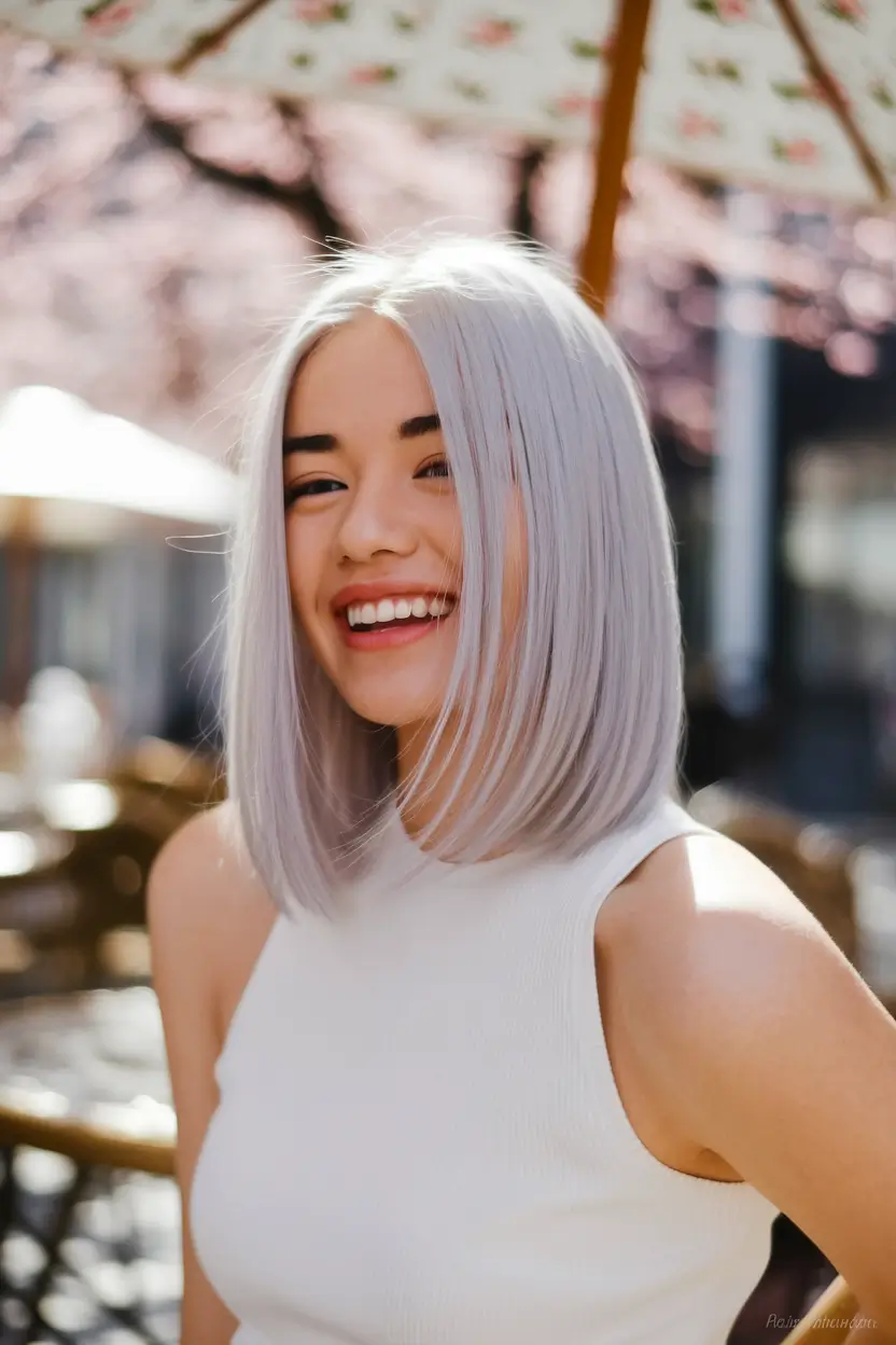 end of summer hairstyles Sleek Icy Bob with Platinum Shine