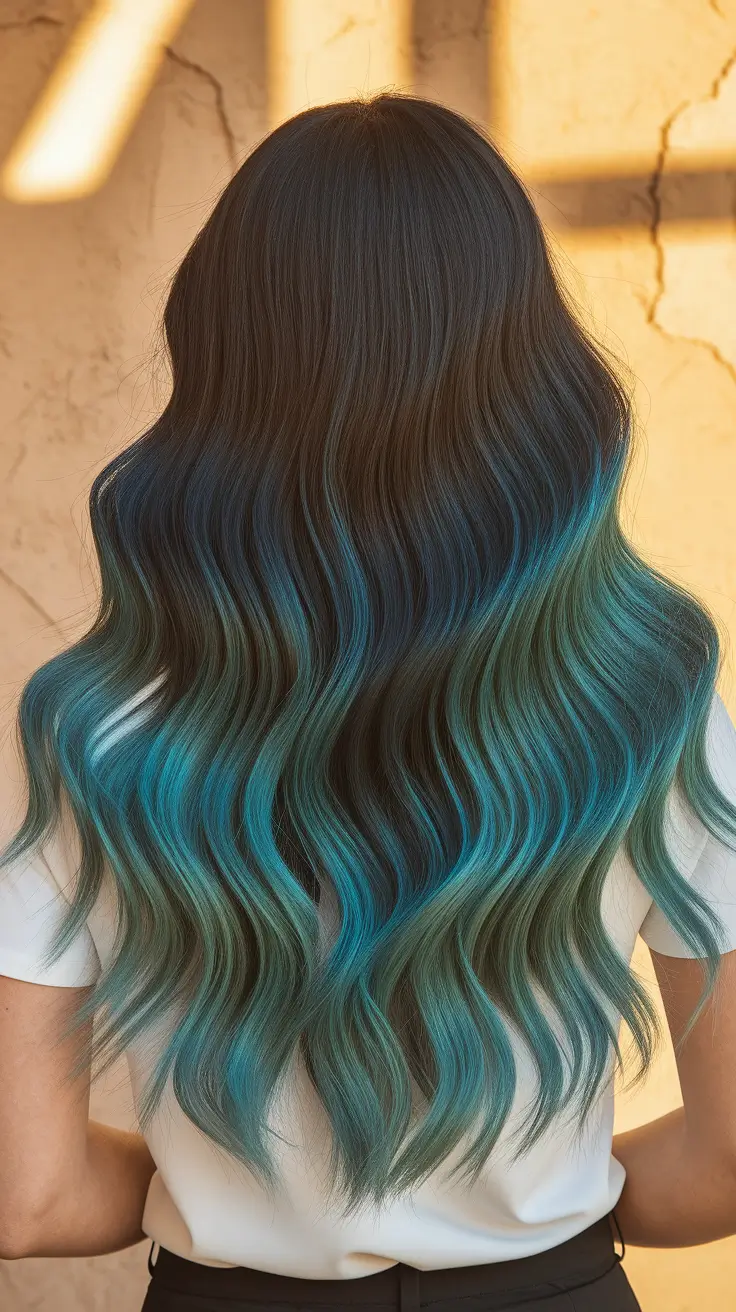 end of summer hairstyles Midnight Teal Mermaid Waves