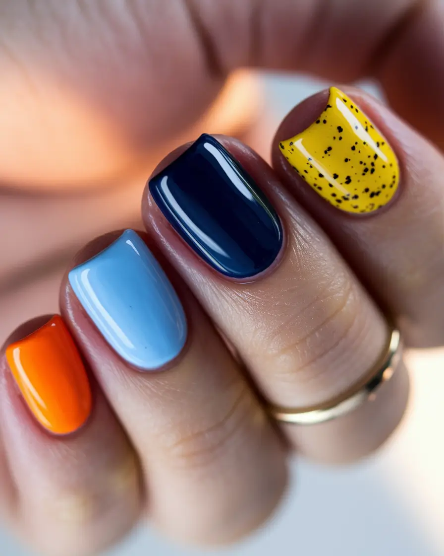 end of summer nails ideas short Speckled Brilliance in Primary Punch