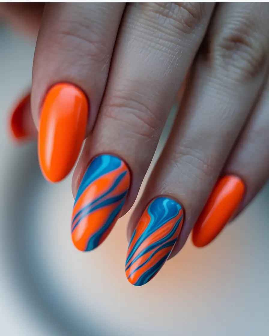 end of summer nails ideas Neon Swirls in Electric Citrus
