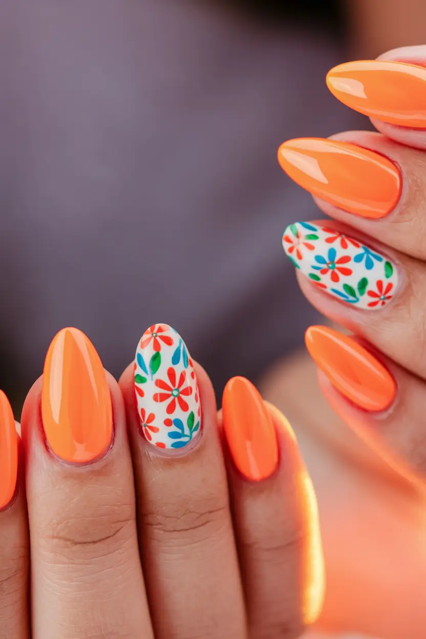 end of summer nails ideas acrylic Sunny Florals for a Retro Finish
