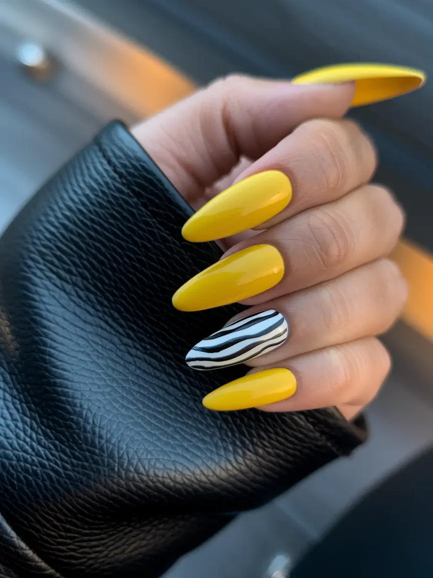 end of summer nails acrylic Yellow Zing with a Zebra Twist