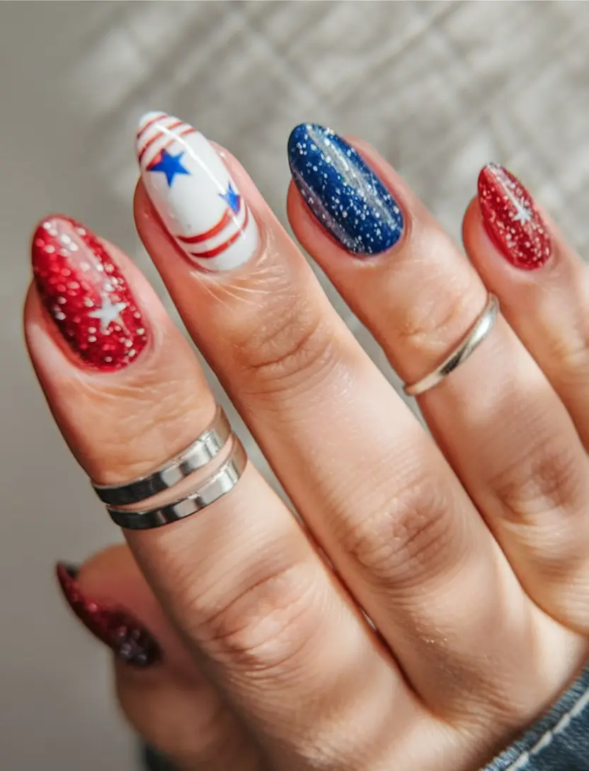 end of summer nails color Star-Spangled Sparkle for the Last Bash
