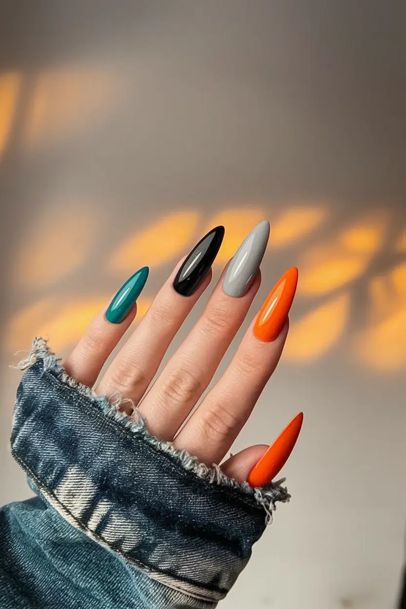 end of summer nails inspiration Color-Blocked Sunset Storm
