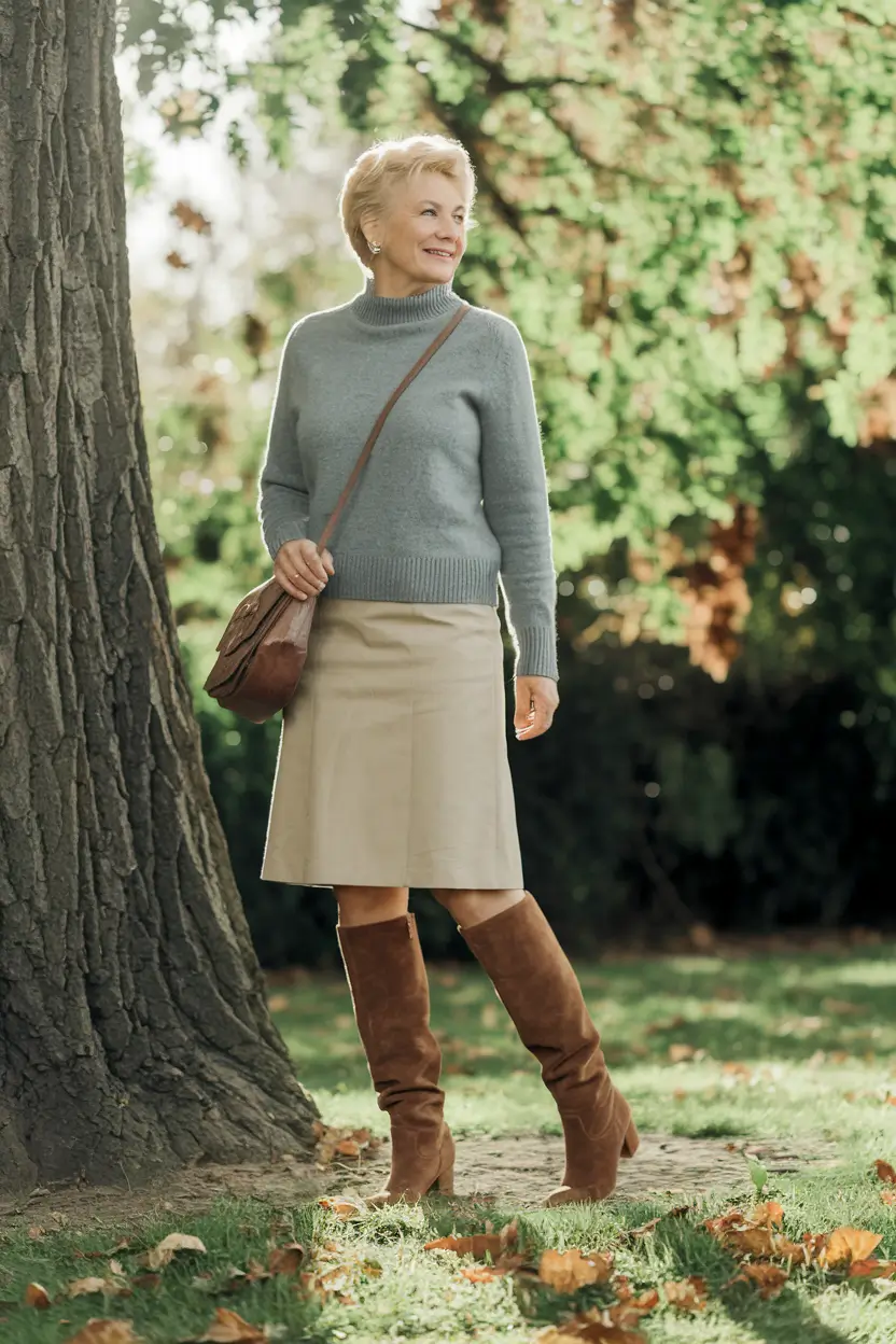 fall outfits women over 50 classy Soft Sweater and Suede Boots Vibes