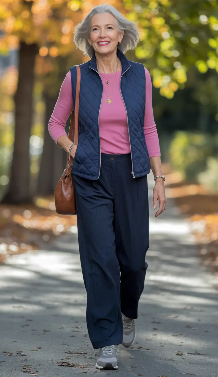 fall outfits women over 50 casual Pink and Navy Walk & Talk