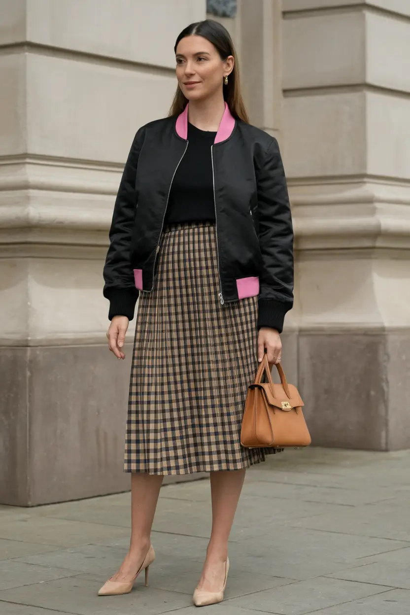fall skirt outfits with boots casual Prep Meets Pop in Modern Plaid