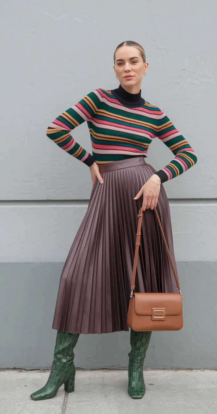fall skirt outfits with boots plus size Playful Stripes and Power Pleats