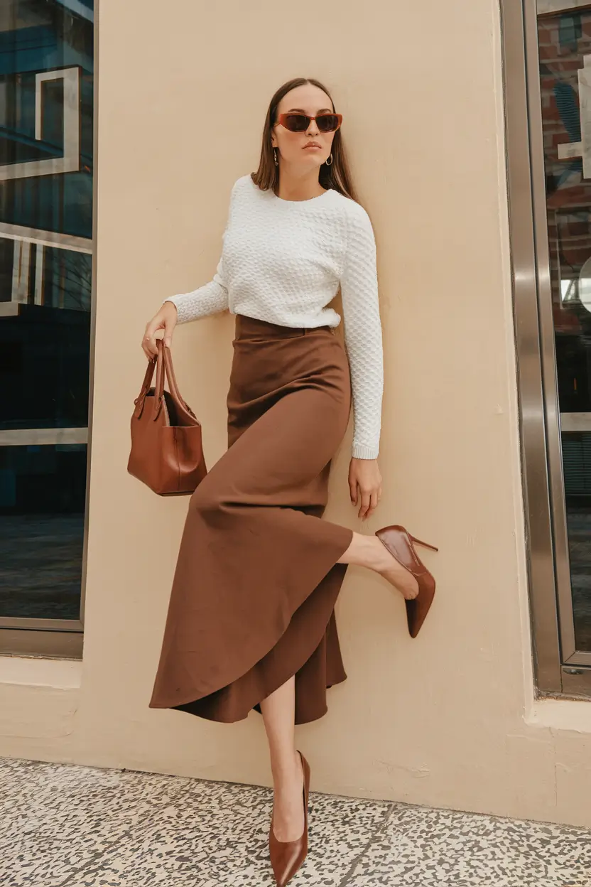 fall skirt outfits women Monochrome Brown with a Sculpted Shape