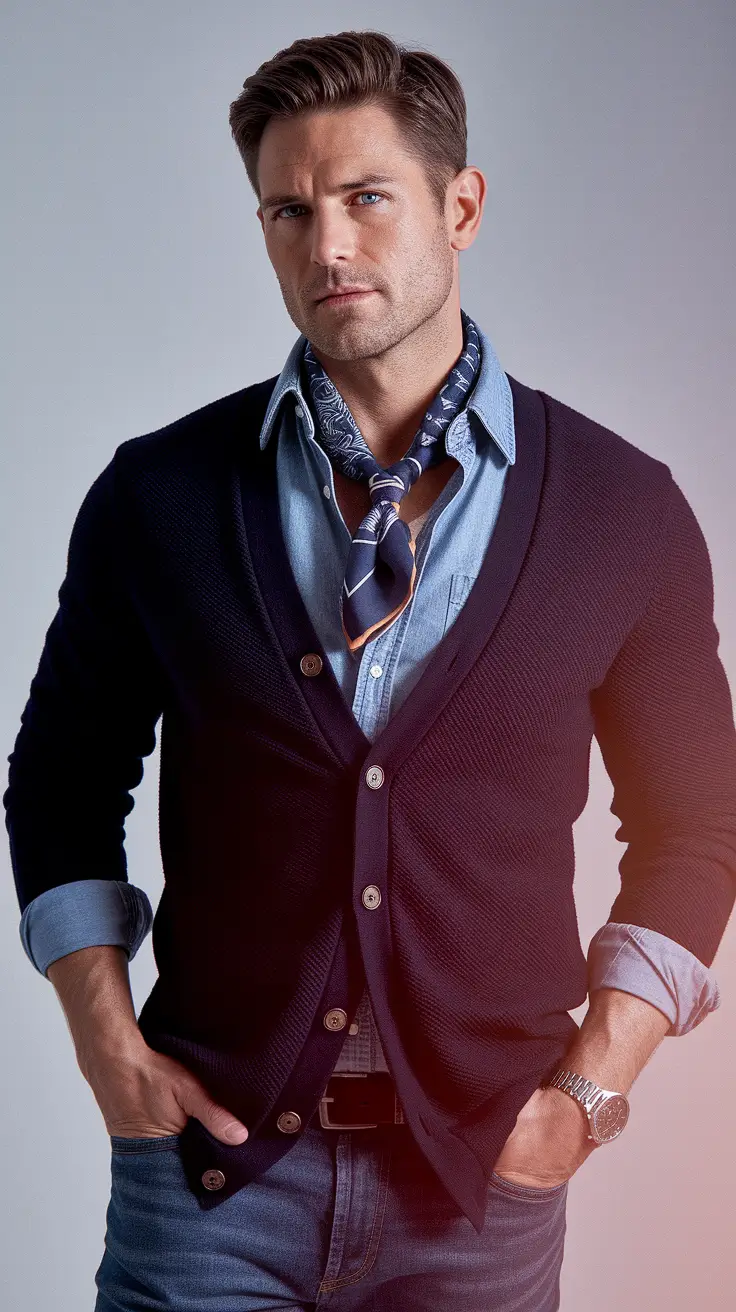 fall outfits for men classy Retro Polished Meets Denim Rebellion